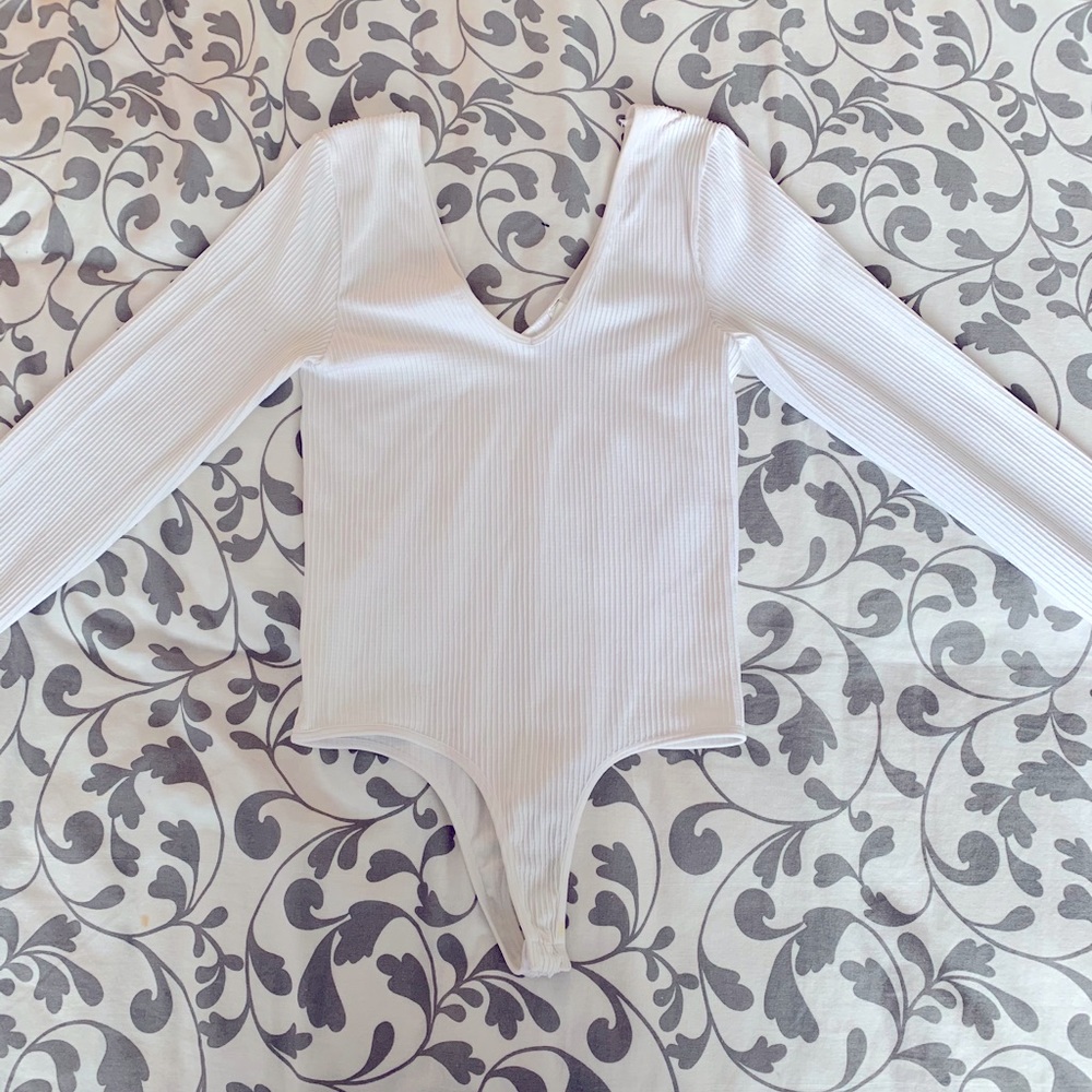 White Ribbed Low Neck & Back Bodysuit